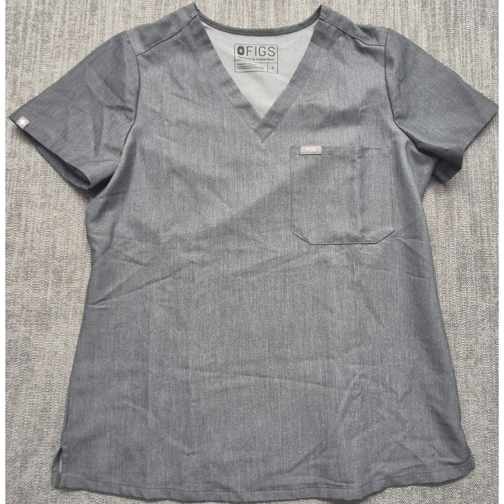Figs Technical Collection women's gray scrub top SM stretch medical field v-neck